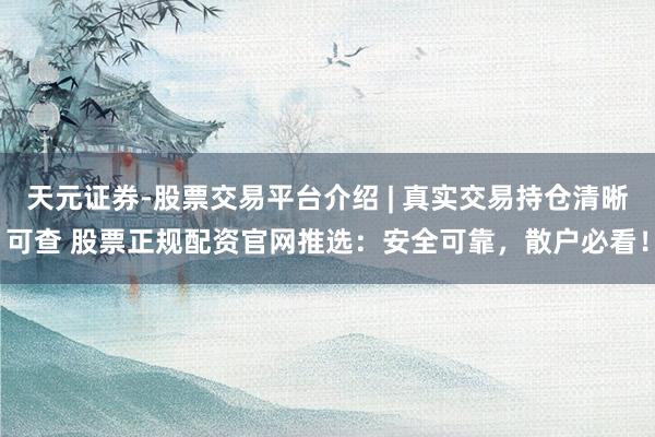 天元证券-股票交易平台介绍 | 真实交易持仓清晰可查 股票正规配资官网推选：安全可靠，散户必看！