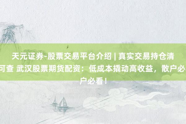 天元证券-股票交易平台介绍 | 真实交易持仓清晰可查 武汉股票期货配资：低成本撬动高收益，散户必看！