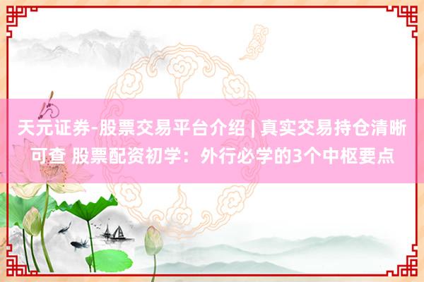 天元证券-股票交易平台介绍 | 真实交易持仓清晰可查 股票配资初学：外行必学的3个中枢要点