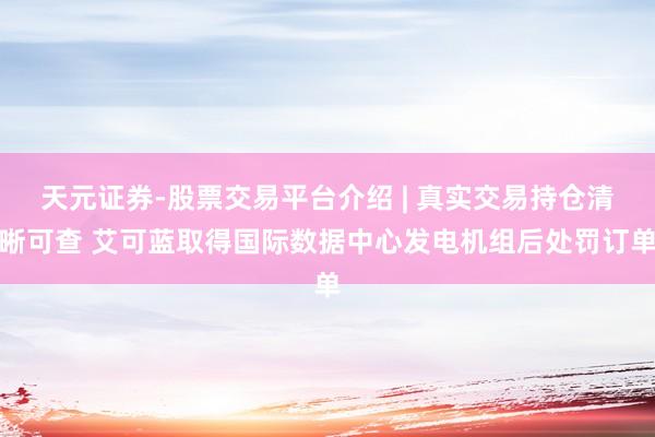 天元证券-股票交易平台介绍 | 真实交易持仓清晰可查 艾可蓝取得国际数据中心发电机组后处罚订单