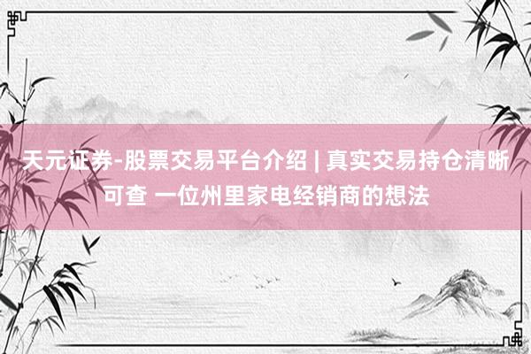 天元证券-股票交易平台介绍 | 真实交易持仓清晰可查 一位州里家电经销商的想法