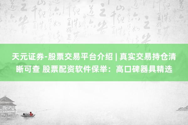 天元证券-股票交易平台介绍 | 真实交易持仓清晰可查 股票配资软件保举：高口碑器具精选