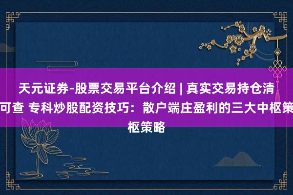 天元证券-股票交易平台介绍 | 真实交易持仓清晰可查 专科炒股配资技巧：散户端庄盈利的三大中枢策略