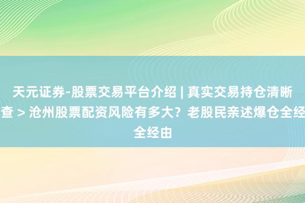 天元证券-股票交易平台介绍 | 真实交易持仓清晰可查 > 沧州股票配资风险有多大？老股民亲述爆仓全经由