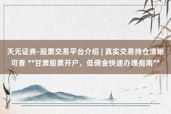 天元证券-股票交易平台介绍 | 真实交易持仓清晰可查 **甘肃股票开户，低佣金快速办理指南**